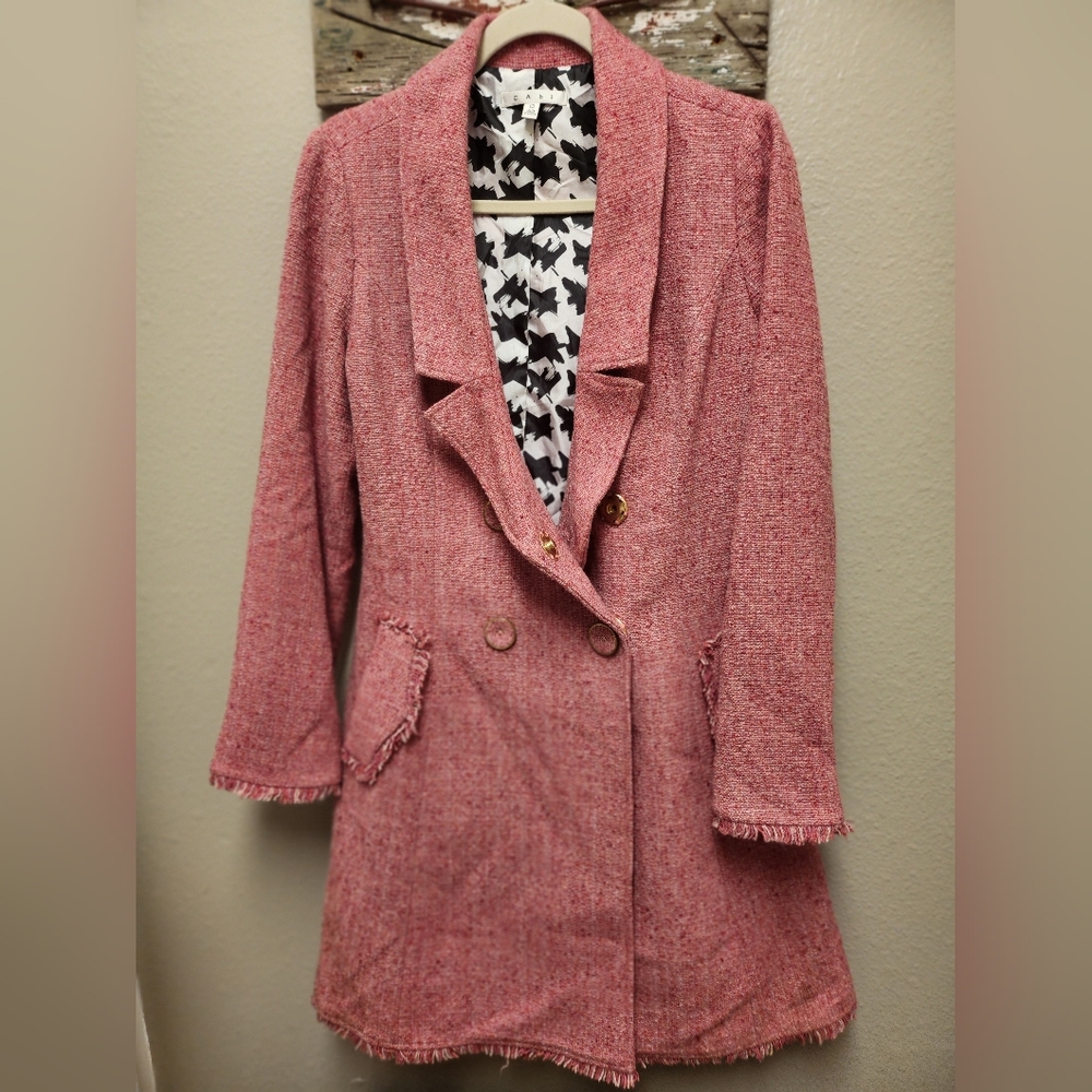 CAbi Pink Textured Double Breasted Knee Length Coat‎ with Gold Buttons